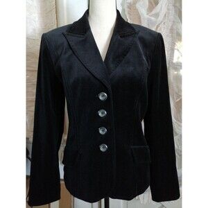 Bloomingdales Women Black Velvet Blazer Lined Size 10 Slim Waist Covered Pockets